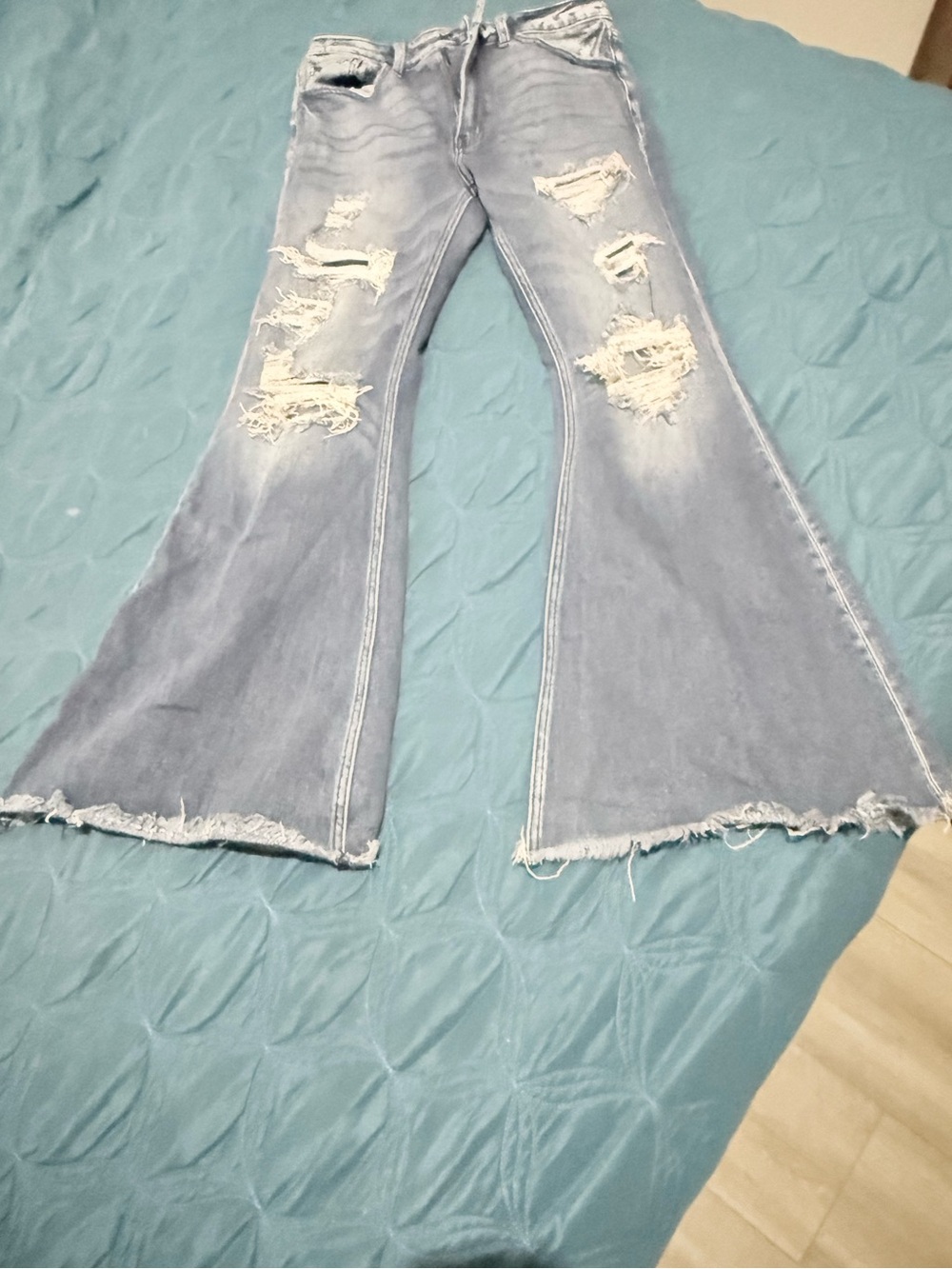 KanCan Light Blue High Rise Distressed Flare Jeans for Women